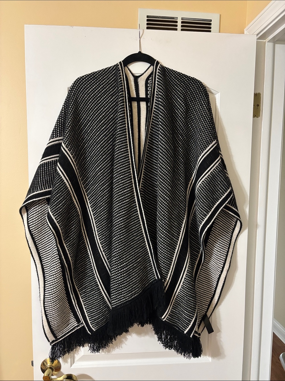 Accessorize Black and Cream Knitted Poncho with Fringe